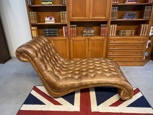 Prachtige Chaislong Sigaren Cognac – chaises longue, Leather, Wood