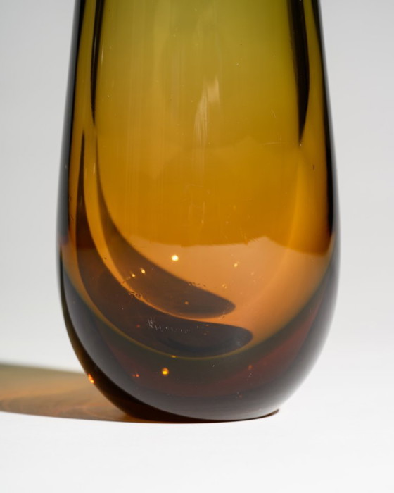 Image 1 of WMF Glass Vase Trio by Erich Jachmann – Sculptural Gradient Forms in Green & Amber, Germany, 1950s