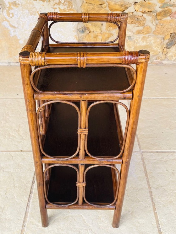 Image 1 of Vintage bamboe en rotan 3-laags plank, jaren 60