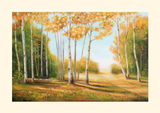 Image 1 of Oil painting of a poplar landscape. Hand-painted and signed. New.