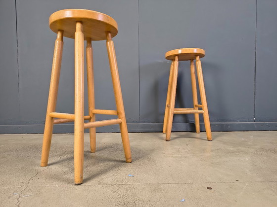 Image 1 of Alpine Style Chalet Stools in Wood, set of 11 - 1970s