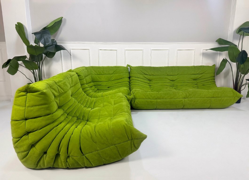 Ligne Roset Togo Designer Sofa Green Alcantara Set | €9,200 | Whoppah