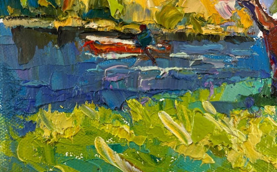Image 1 of Original Oil Painting River Coastal Landscape Early spring morning