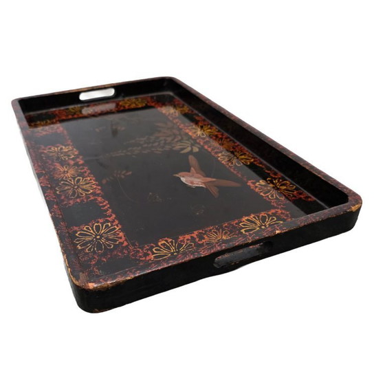 Image 1 of Antiek Chinees houten lakwerk dienblad, begin 20e eeuw