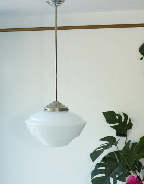 Image 1 of Vintage Art Deco Bauhaus pendant lamp, 1930s/40s light, glass