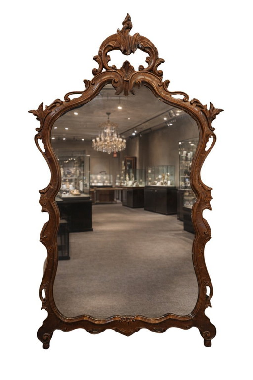 Originaler antiker Spiegel aus dem Jahr 1870 aus massivem Walnussholz im Rokoko-Stil