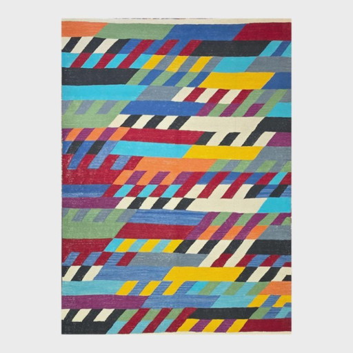 Bridget Riley Nataraja, handgewebter Wollteppich | Op-Art | Wolle auf Baumwolle | 96,4 × 68,9 Zoll – vloerkleden en tapijten