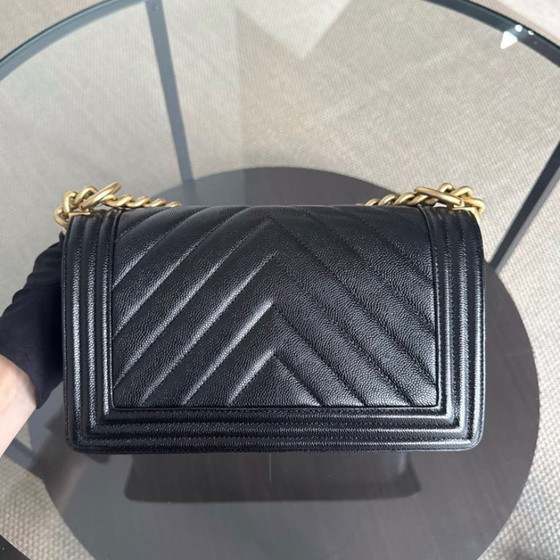 Image 1 of Chanel Boy Medium - Caviar 25CM Chevron Black Gold Hardware Series 24