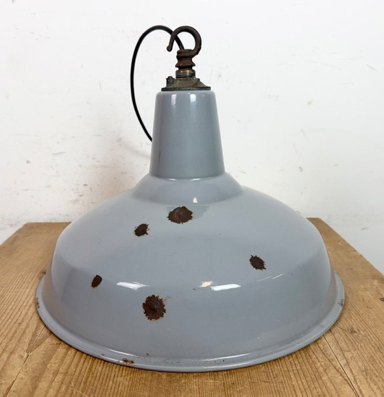 Image 1 of Industrial British Grey Enamel Factory Pendant Lamp, 1960s