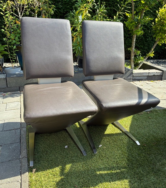 Two design dining chairs, Musterring, Leather, Chrome, Brown (photo 13 of 14)