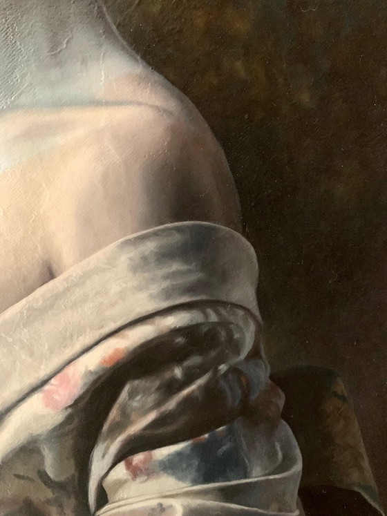 Image 1 of Hand-Signed Oil Painting – Geisha (Maiko) – ‘Vigilia de Seda y Margaritas’ – J. Hanter – 70 x 50 cm