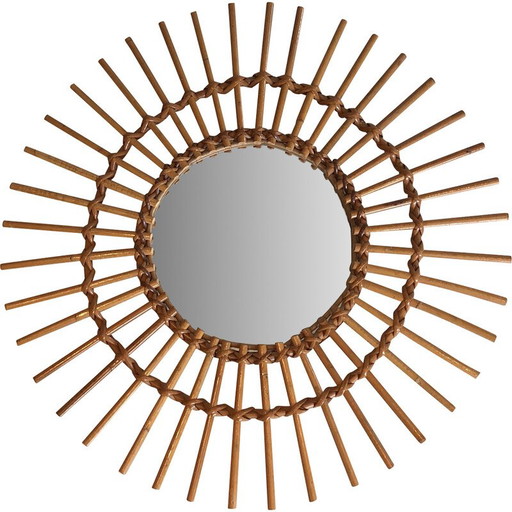 Vintage rattan mirror, 1970