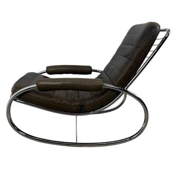 Image 1 of Sedia a dondolo Bauhaus vintage in pelle e cromo