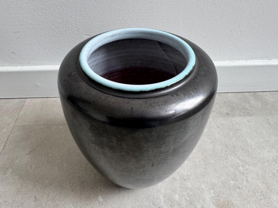 1x Vintage Mobach Vase - Black & Turquoise – Ceramic (photo 4 of 5)