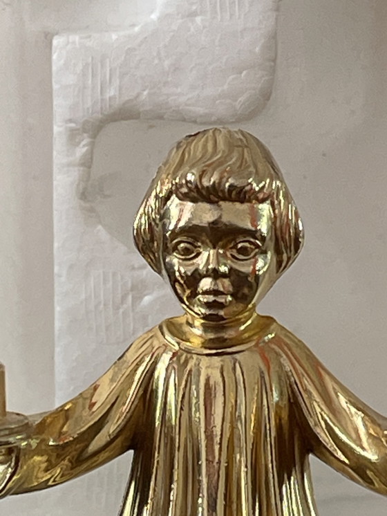 Image 1 of Kleiner Engel Kerzenständer vergoldet Gold