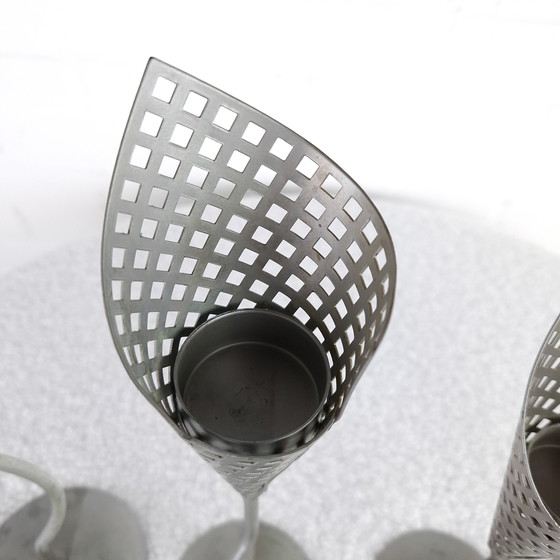 Image 1 of 4x vintage candlestick Memphis Milano gray metal 80s