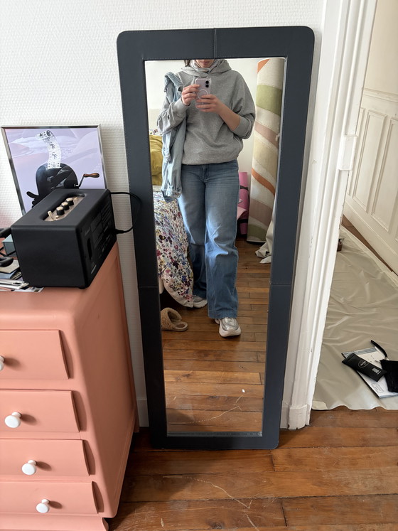 Image 1 of Large grey leather mirror