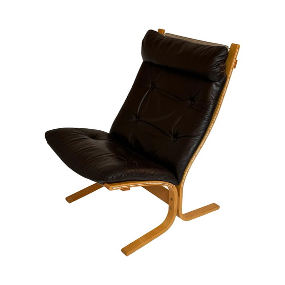 Image 1 of Ingmar Relling per Westnofa - Sedia Siesta - Sedia a fionda in legno curvato - Pelle marrone