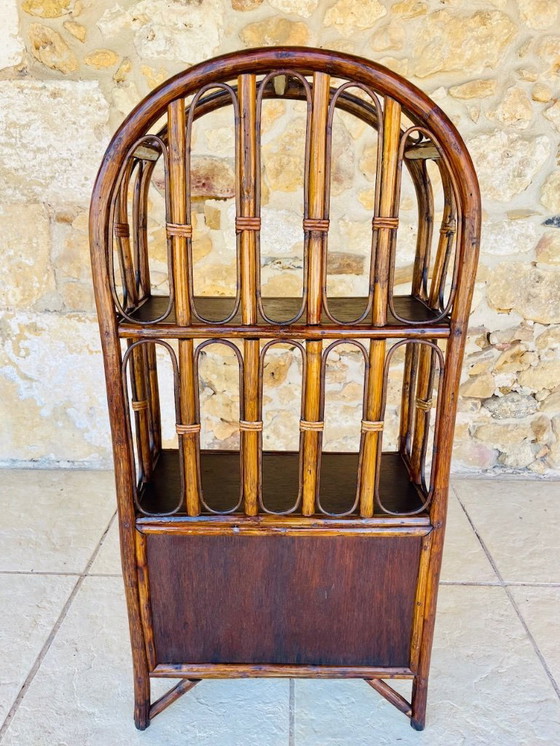 Image 1 of Vintage plank van bamboe en rotan met 2 verdiepingen en opbergruimte, jaren 1960