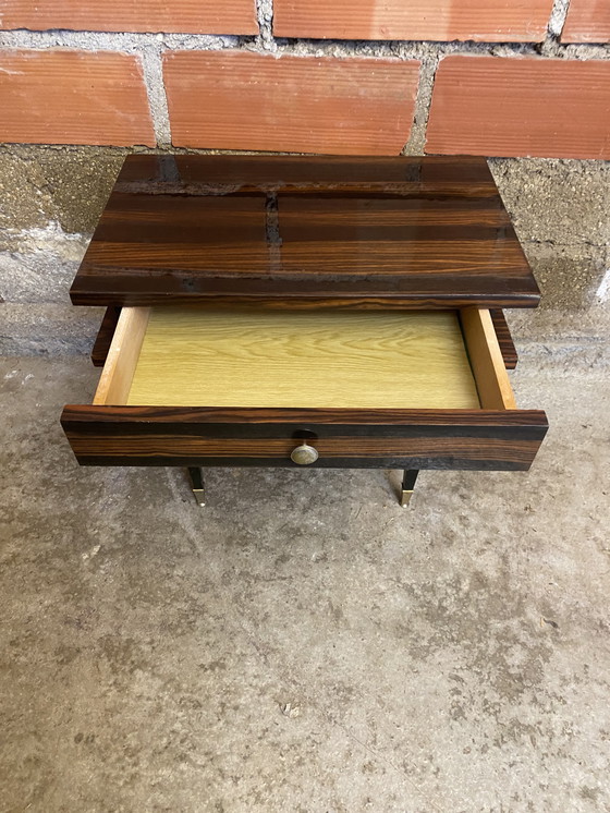 Image 1 of Chevet Ancien Table Nuit Tiroir Bois de Macassar Milieu XXeme Vintage #D369