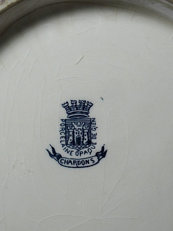 Image 1 of Sopera antigua de porcelana opaca Gien, 1890-1910, diseño de piedra de hierro, diseño Chardons