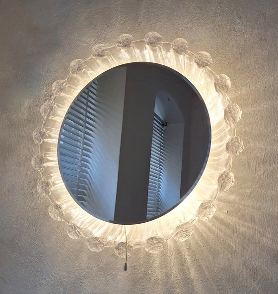 Image 1 of Large Boho Circular Wall Light in Melted Ice Acrylic with Bevelled Mirror, 1970s