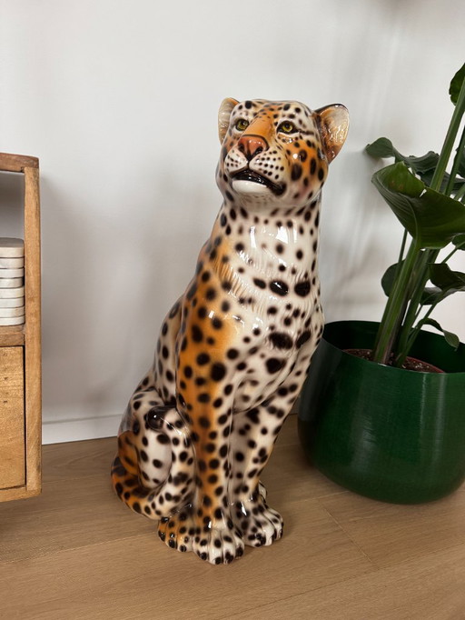 Léopard en céramique - Ceramiche boxer Italie Fait main 75cm