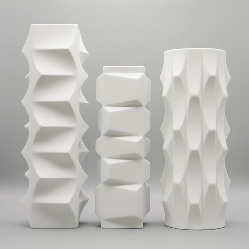 HUTSCHENREUTHER Biskuitporzellan ARCHAIS Vase TRIO Heinrich FUCHS Op Art Retro