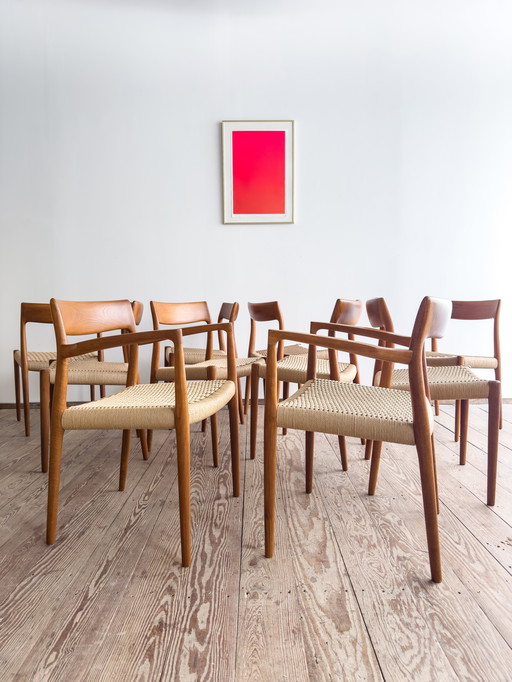 Mid Century Deense Teakhouten Eetkamerstoelen #57 & 77 door Niels O. Møller, J. L. Moller, Set van 10