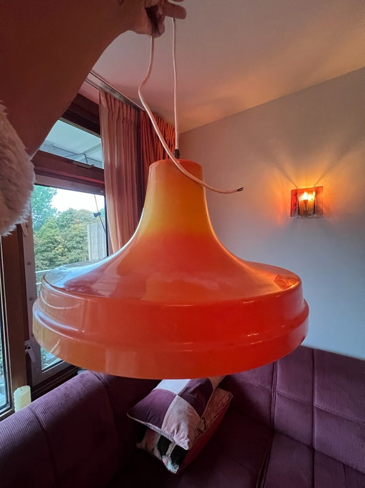 Orange and brass 70’s lamp / 45 cm diameter