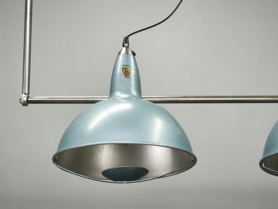 A.L.F. Firenze Italian Industrial Three-Light Chandelier, 1970s – Metal (photo 4 of 11)