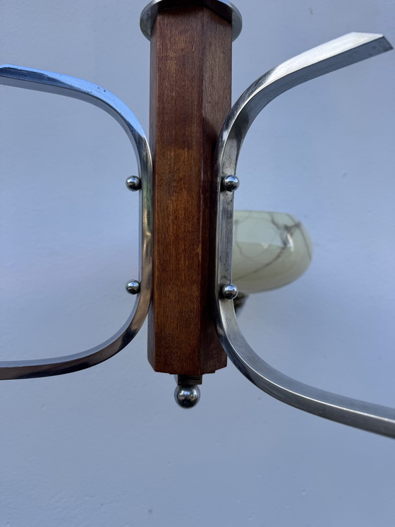 Image 1 of Lampadario Art Déco in cromo e vetro opalino marmorizzato