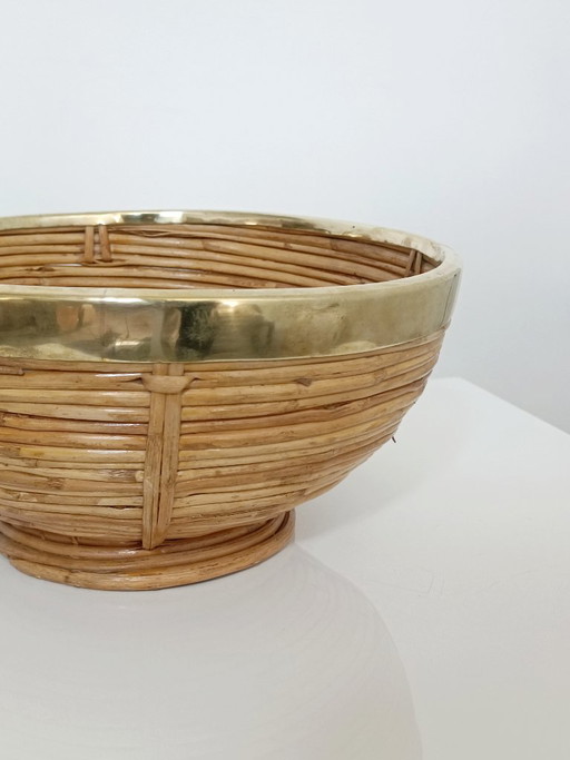 Fruitmanden van bamboe en messing van G. Crespi, jaren 70. – tafelaccessoires, Bamboo (photo 2 of 5)