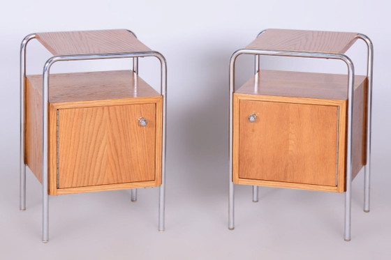 Paire de tables de chevet Bauhaus restaurées, par R. Slezák, chromées, tchèques, années 1930 – Tables de nuit (photo 4 of 10)