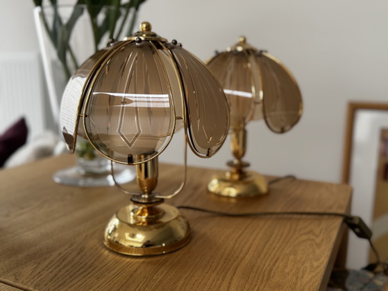 Lampes jumelles Art Déco vintage – Brass, Glass (photo 2 of 8)