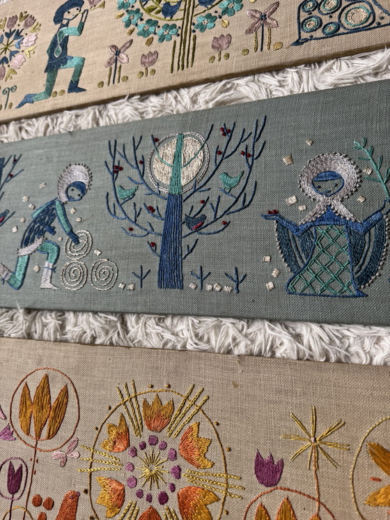Image 1 of Scandinavische borduurpanelen uit de jaren 60