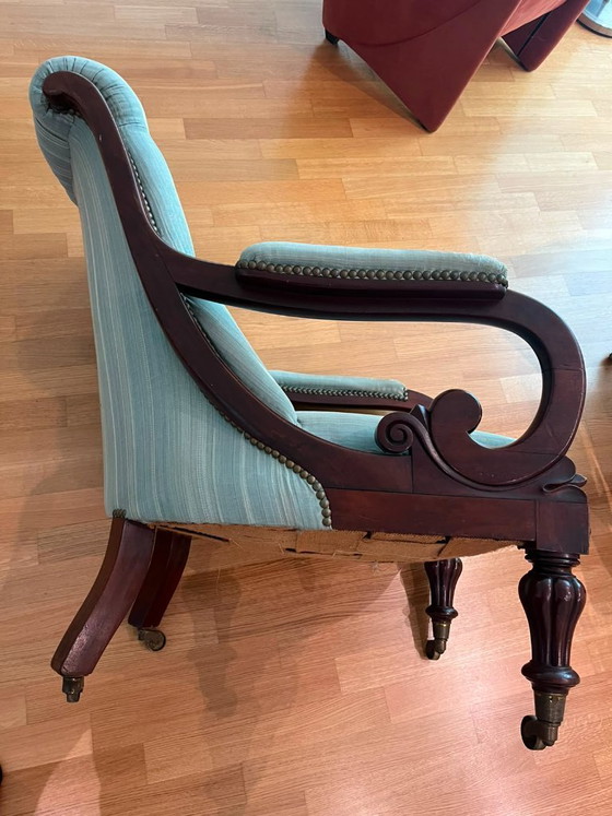 Coppia di poltrone antiche inglesi in mogano, epoca vittoriana, circa 1870-1900/Set di 2 poltrone antiche (photo 6 of 11)