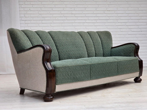 Dänisches 3-Sitzer-Sofa aus den 1960er Jahren, Möbelwolle, Eichenholz. – 3 5 zitsbanken, Wood, Wool (photo 2 of 17)