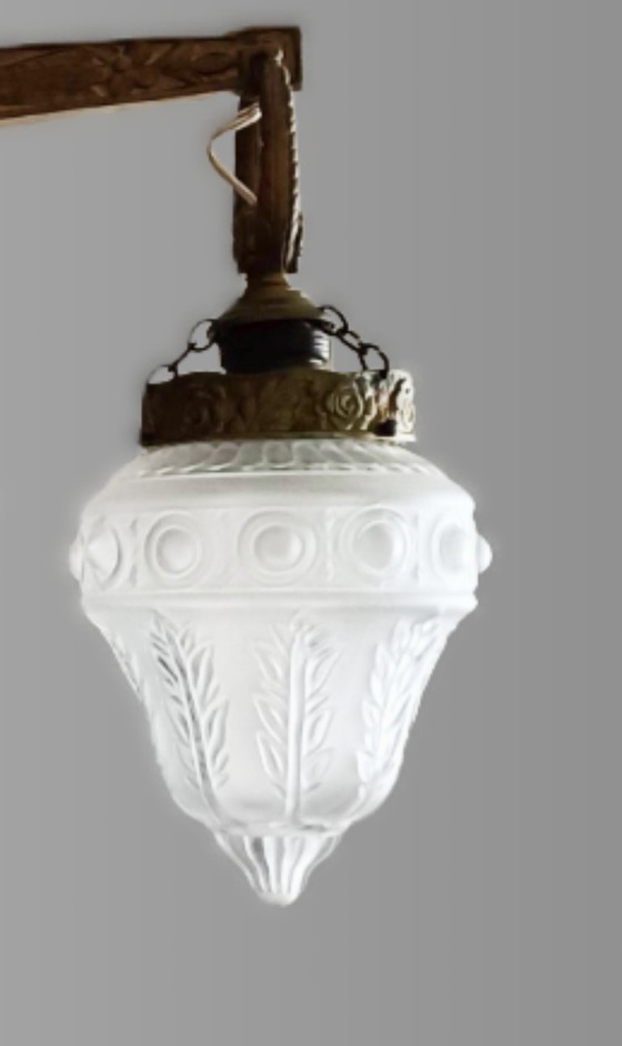 Image 1 of Lámpara de araña de bronce – estilo Art Nouveau – pesada y elegante