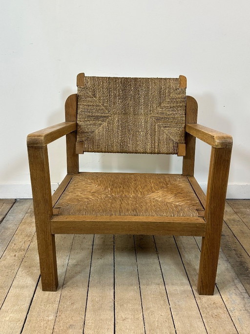 Brutalist oak armchair, 1950s