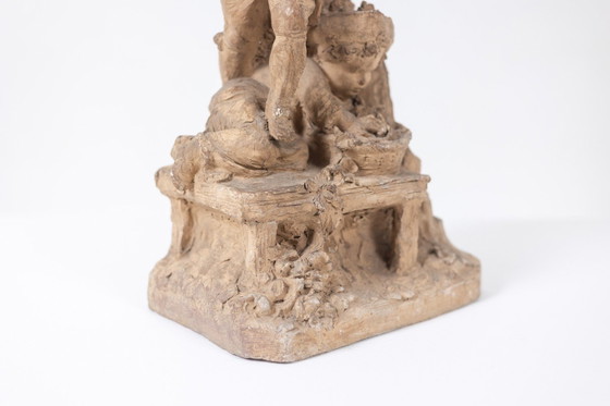 Rococo style terracotta sculpture, Children and Flowers. Circa 1850. – Ceramic (photo 8 of 11)