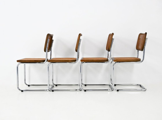 Eetkamerstoelen stijl B32 van Marcel Breuer, set van 4 – Metal, Rattan (photo 6 of 9)