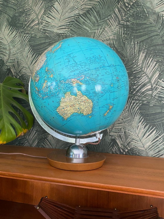 Globe lumineux JRO vintage – Globe en verre années 50/60 – Base en teck – Mid Century – Globe terrestre (photo 3 of 8)