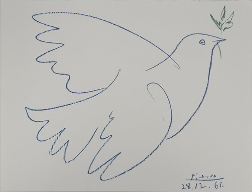 Pablo Picasso: The Blue Dove (Large Model), Signed Lithograph – lithos zeefdrukken, Paper