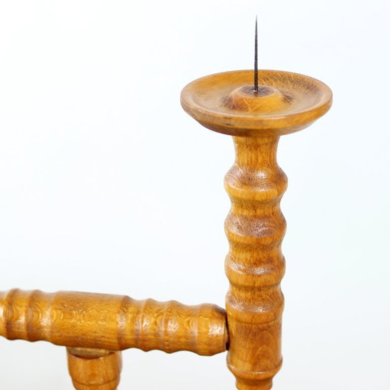 Image 1 of Mid Century Houten Kaarsenhouder, Tsjecho-Slowakije, 1950