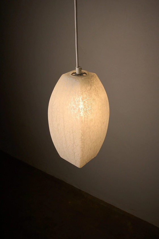 Ovoid Glass Pendant with Crackle Frosted Pattern, Europe, 1960s, Ceiling lights, Textile, White (photo 7 of 9)