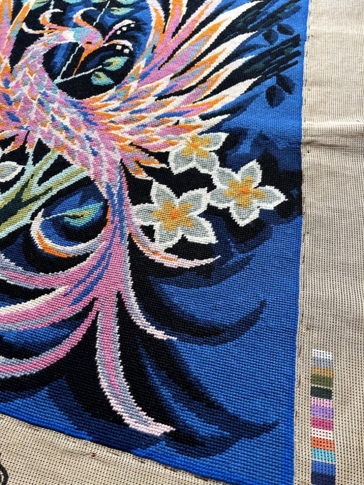Mid - Century French cubist Art Tapestry Needlepoint Phoenix