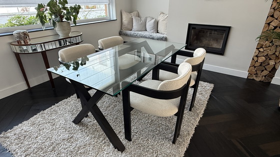 Image 1 of Ensemble de salle à manger complet Habitat en verre et bois avec 4 chaises