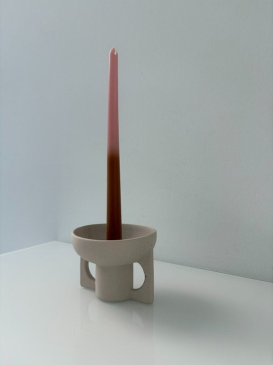 Portacandele di design in ceramica color sabbia moderno minimalista, Beige (foto 6 di 11)