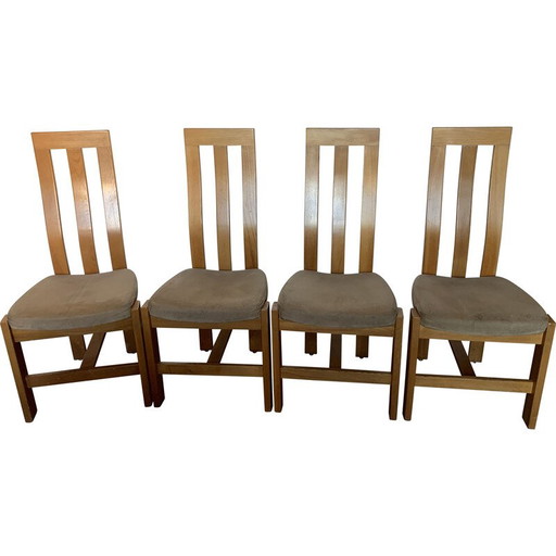Set di 4 sedie vintage in olmo massello e alcantara per Regain, 1980